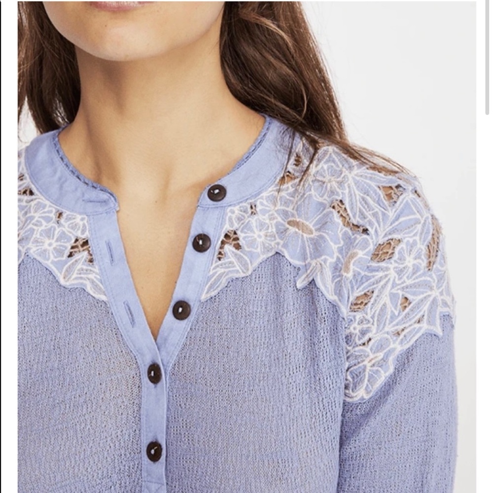 Free People Easy Breezy Long Sleeve Henley in Dusk Blue - Picture 2 of 11